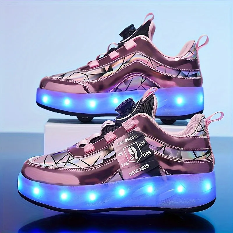 Stylish Unisex LED Light Up Roller Shoes - Comfy Detachable Wheel Skate Sneakers with Rotating Buckle, Breathable Mesh Panels, and Durable Outsoles for Active Boys and Girls