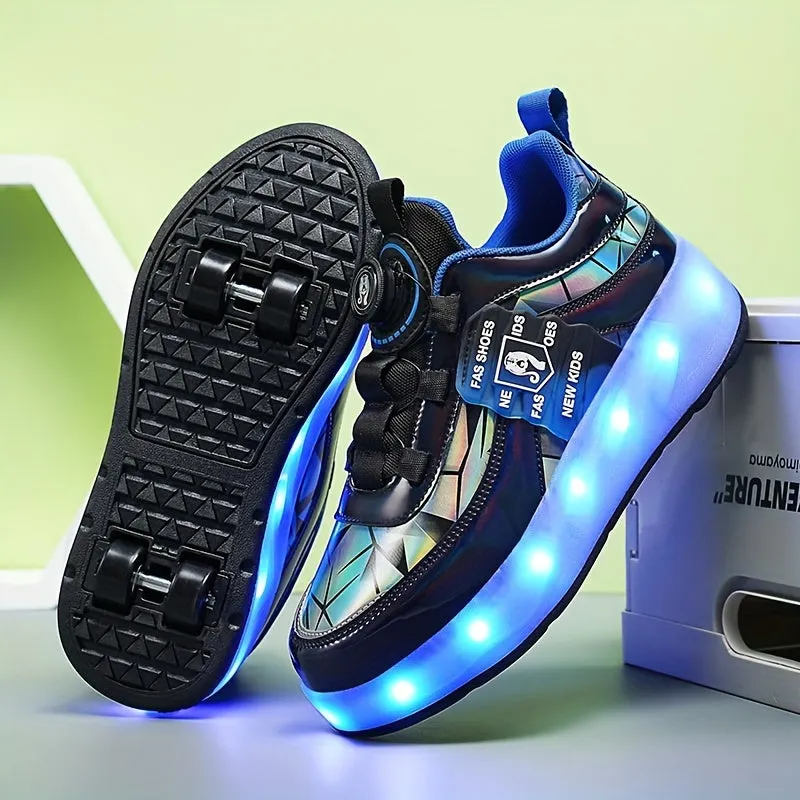 Stylish Unisex LED Light Up Roller Shoes - Comfy Detachable Wheel Skate Sneakers with Rotating Buckle, Breathable Mesh Panels, and Durable Outsoles for Active Boys and Girls