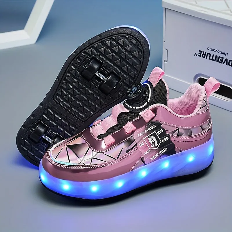 Stylish Unisex LED Light Up Roller Shoes - Comfy Detachable Wheel Skate Sneakers with Rotating Buckle, Breathable Mesh Panels, and Durable Outsoles for Active Boys and Girls