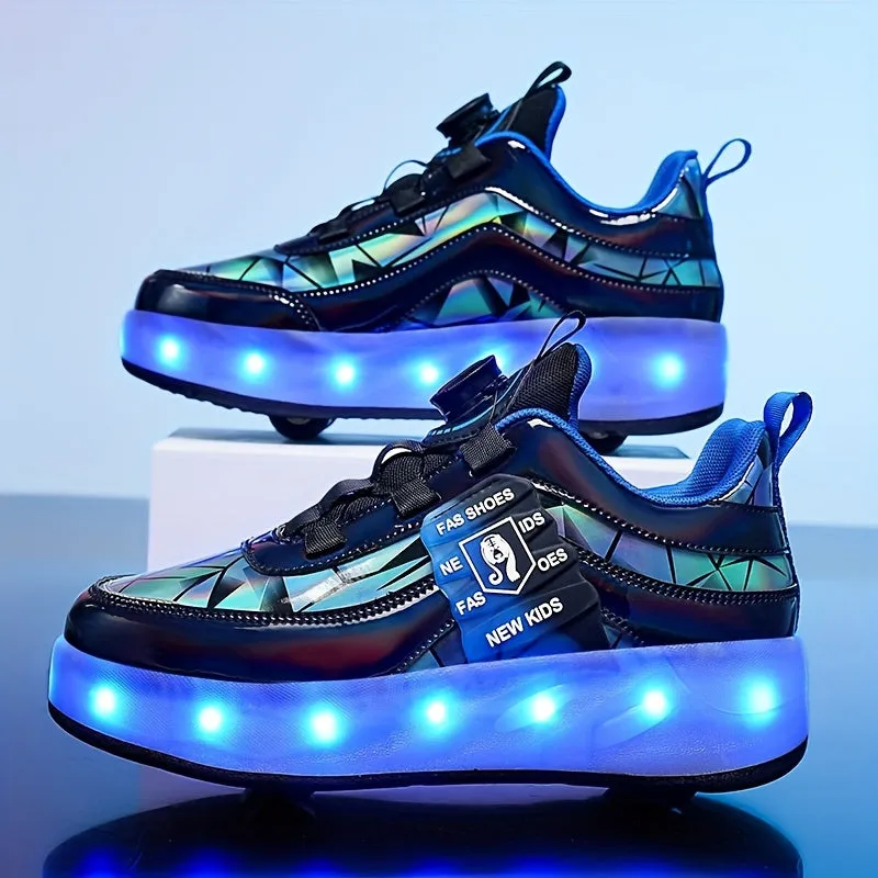 Stylish Unisex LED Light Up Roller Shoes - Comfy Detachable Wheel Skate Sneakers with Rotating Buckle, Breathable Mesh Panels, and Durable Outsoles for Active Boys and Girls