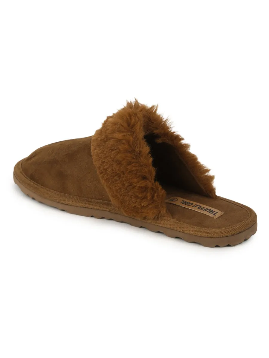 Tan Micro Fuzzy Slip Ons