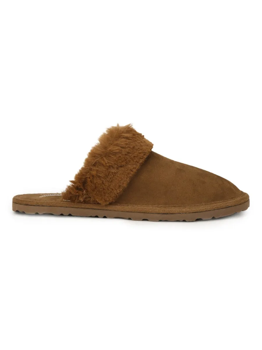 Tan Micro Fuzzy Slip Ons