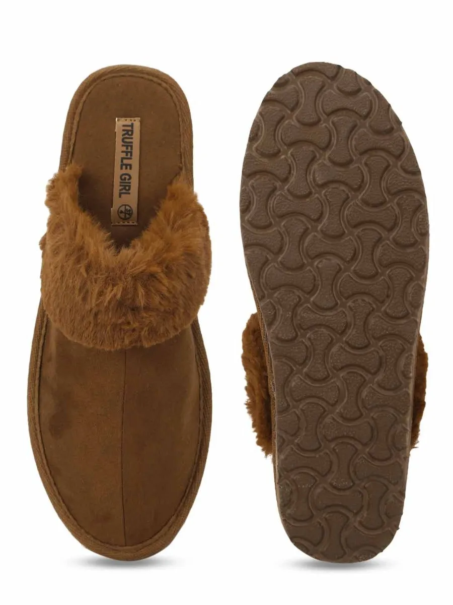 Tan Micro Fuzzy Slip Ons