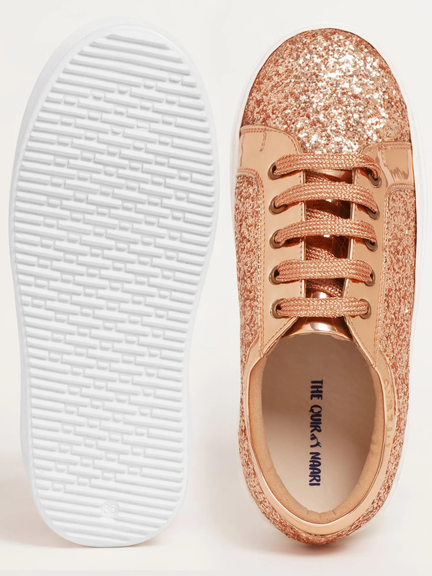 THE QUIRKY NAARI Glitterati Sneakers - Rosegold with A High End Feel | Metallic | 4 UK