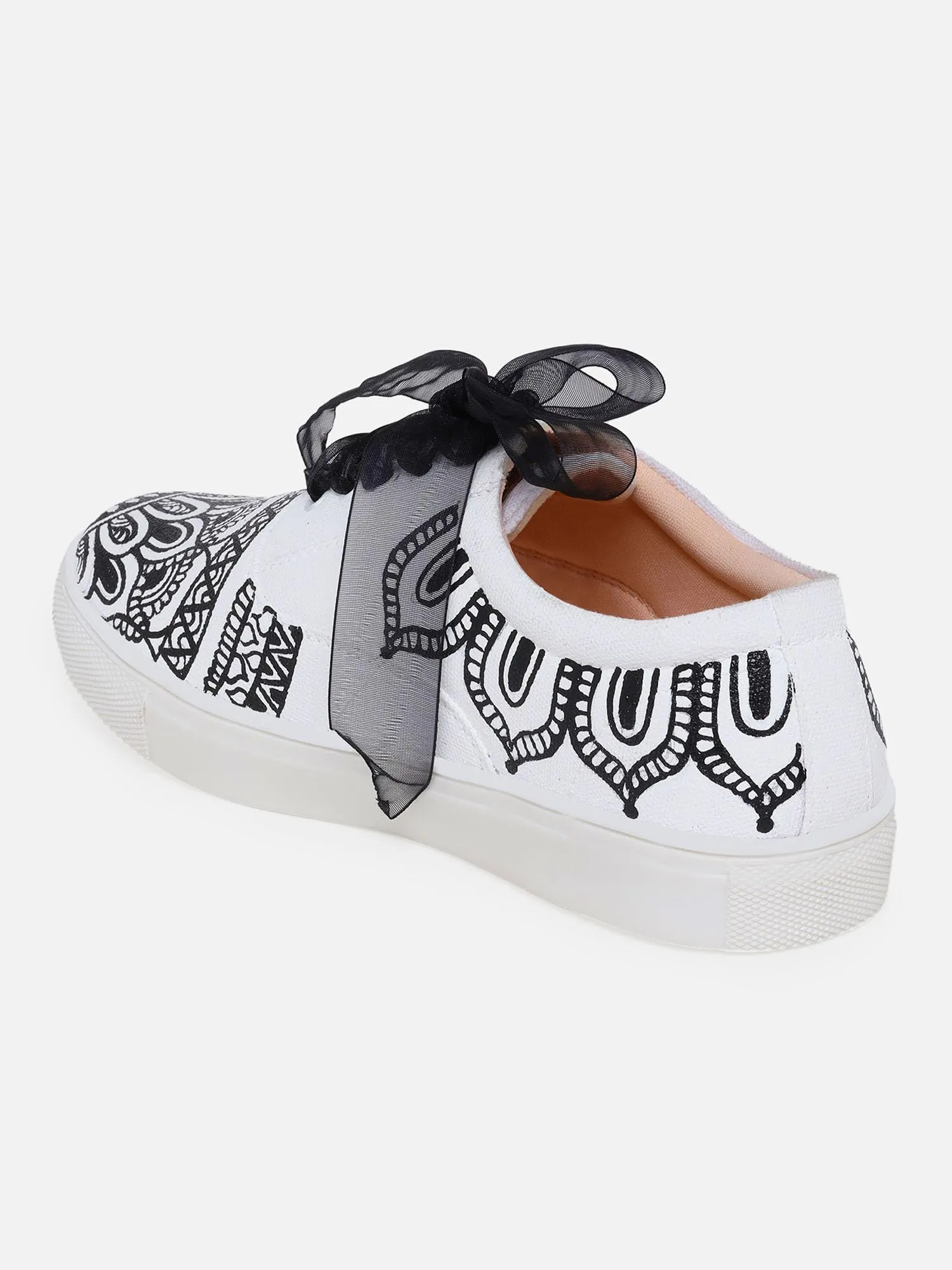 THE QUIRKY NAARI Mandala Sneakers with Mesmerizing Mandala Design | B&W | 7 UK Multicolor