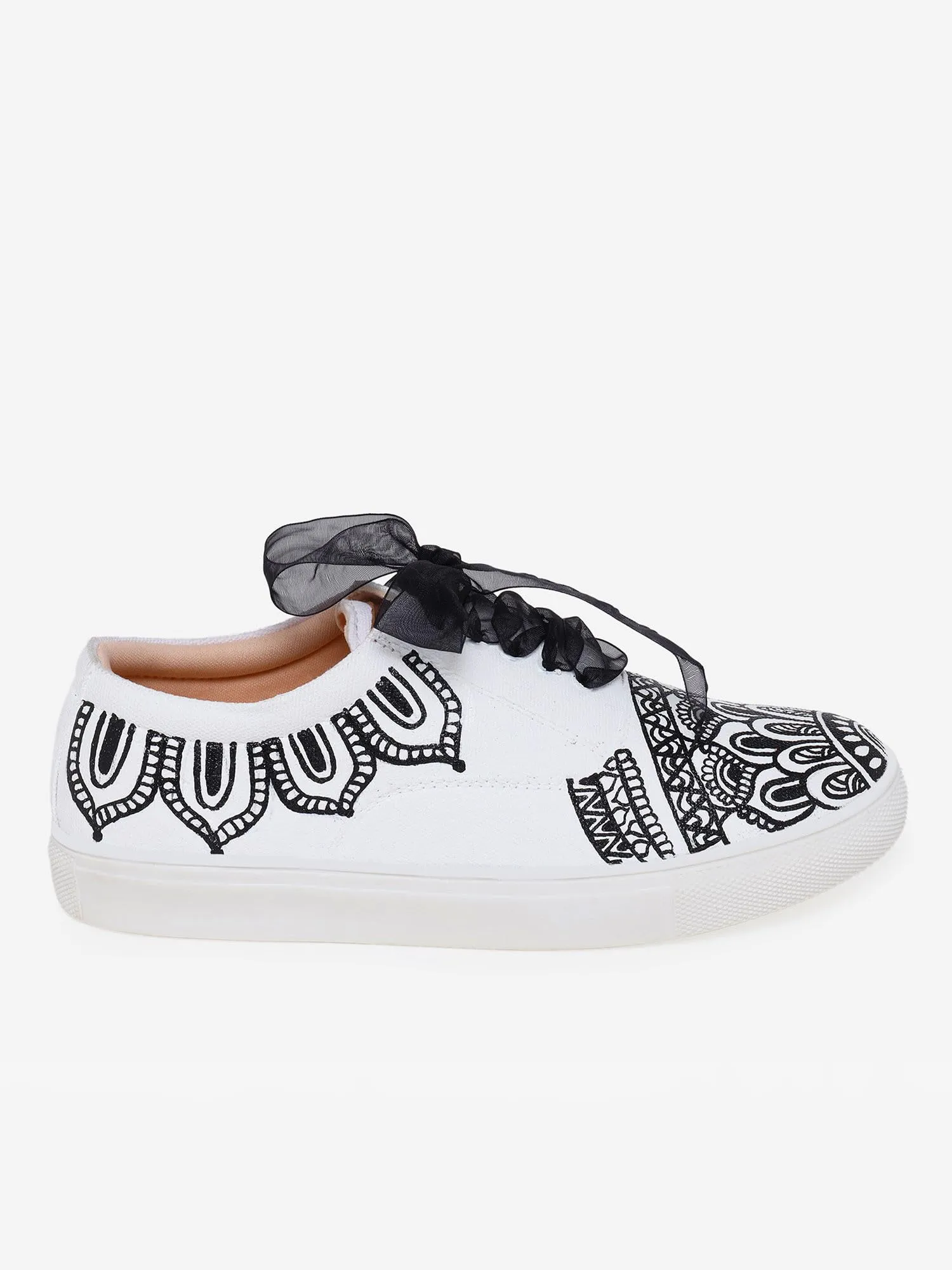 THE QUIRKY NAARI Mandala Sneakers with Mesmerizing Mandala Design | B&W | 7 UK Multicolor