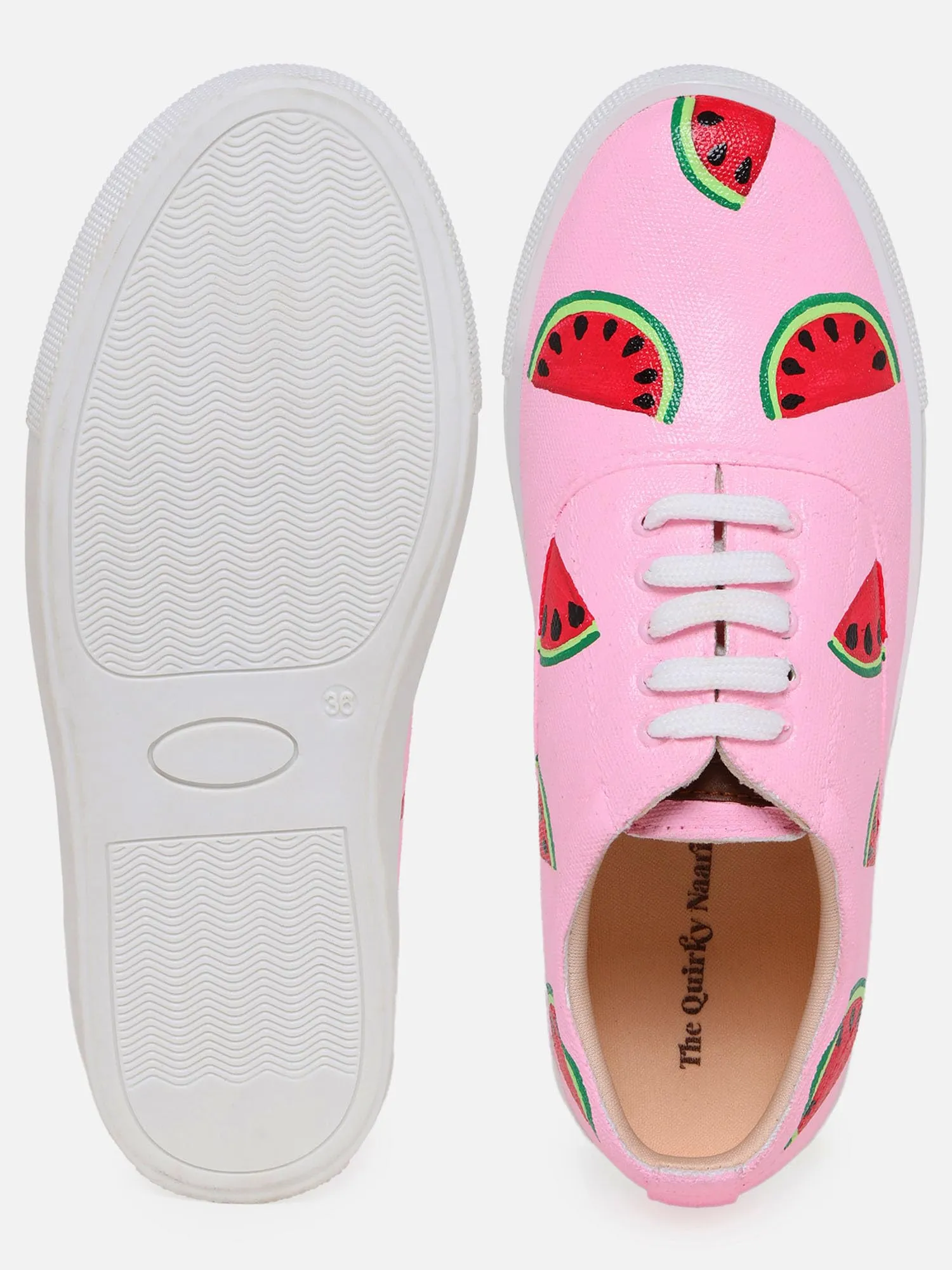 THE QUIRKY NAARI Watermelon Sneakers with Watermelon Motif | Pink | 4 UK