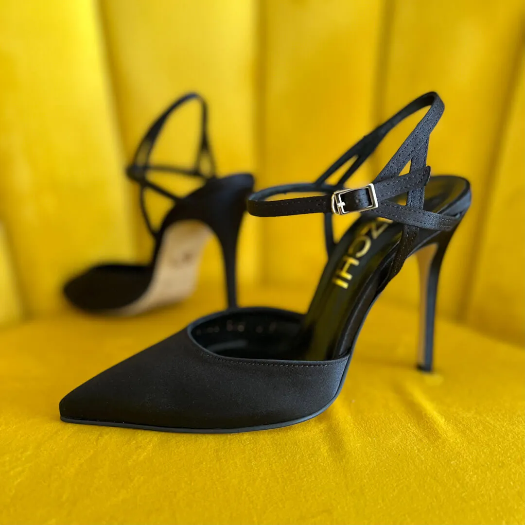 *UK size 2 - BALLAD - navy satin, 9cm heels