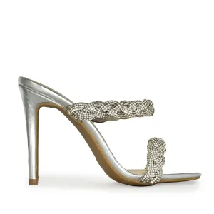 Wild Diva Braided Double Strap Rhinestone Square Toe Stilettos Heels