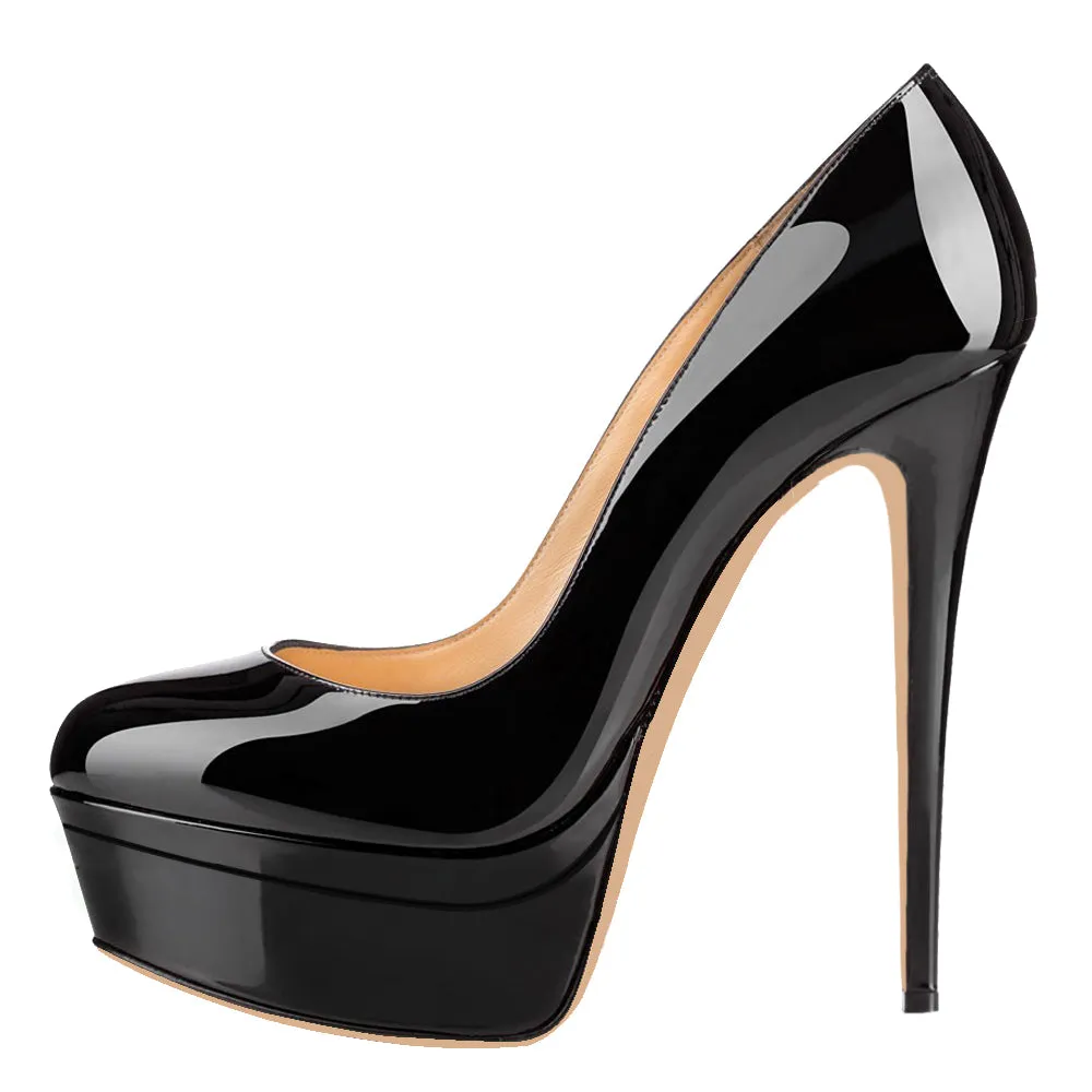 Women Sexy 14cm Black Patent Pumps Party High Heels with platform