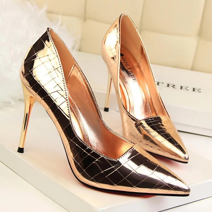 Women sexy metallic prom pointed toe stiletto heels