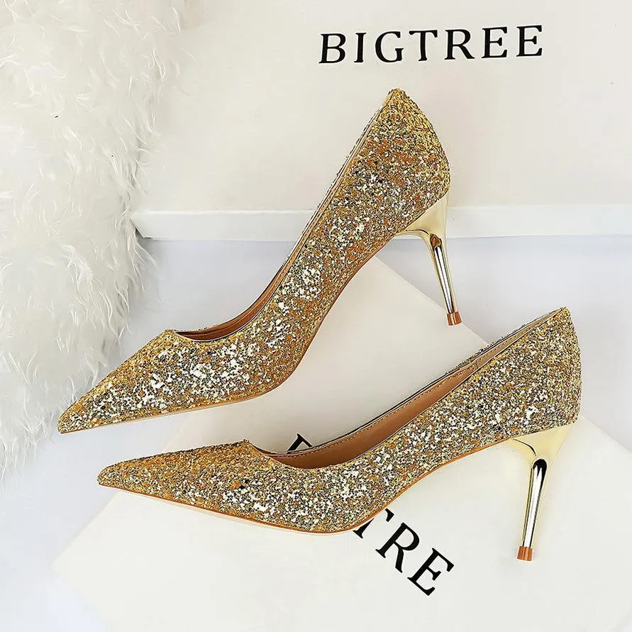 Women sparkly rhinestone wedding stiletto heels