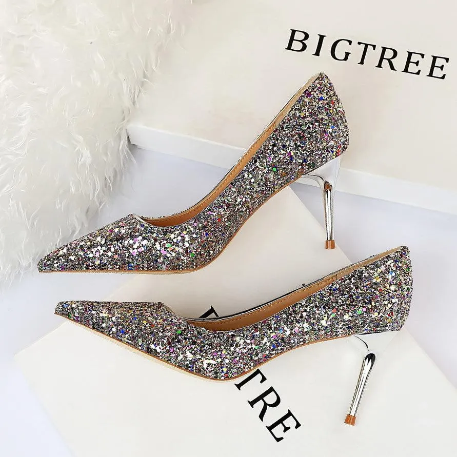 Women sparkly rhinestone wedding stiletto heels