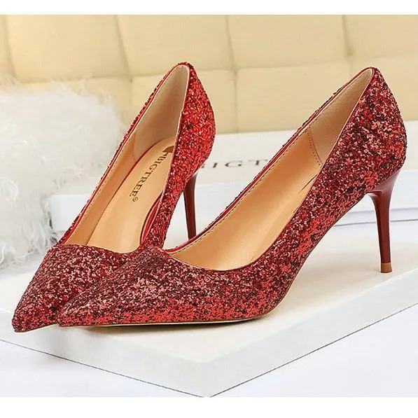 Women sparkly rhinestone wedding stiletto heels