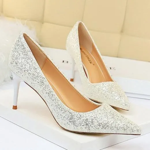 Women sparkly rhinestone wedding stiletto heels