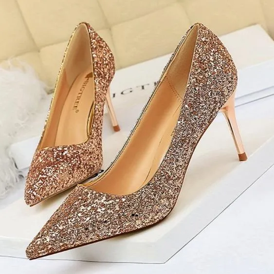 Women sparkly rhinestone wedding stiletto heels