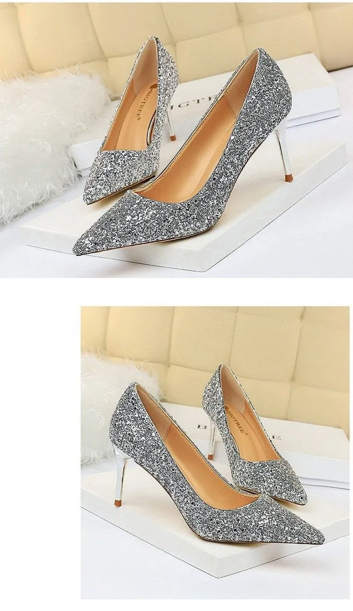 Women sparkly rhinestone wedding stiletto heels