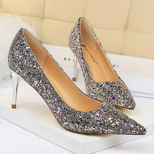 Women sparkly rhinestone wedding stiletto heels