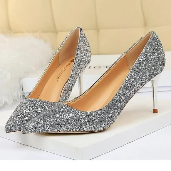 Women sparkly rhinestone wedding stiletto heels