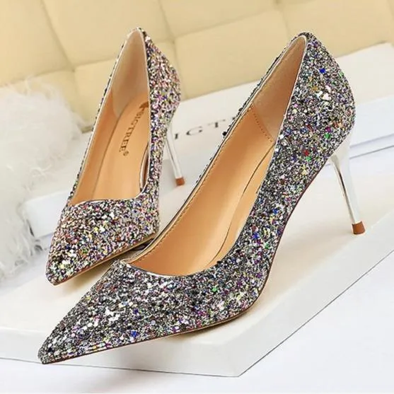 Women sparkly rhinestone wedding stiletto heels