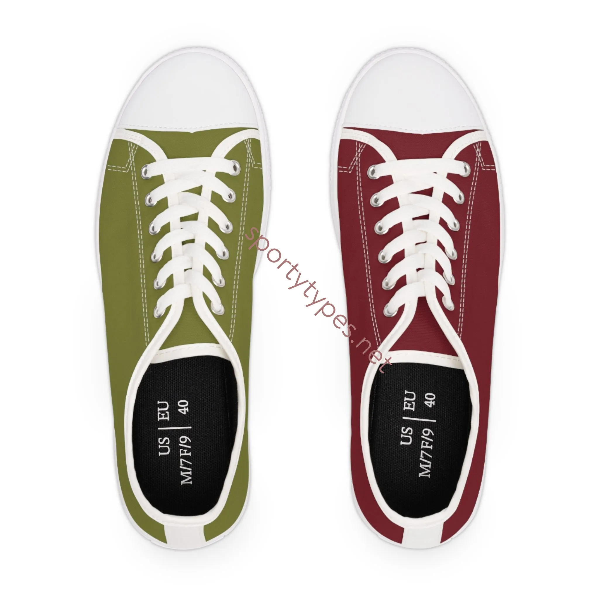 Women's Burgundy & Olive Mismatched Low Top Sneakers