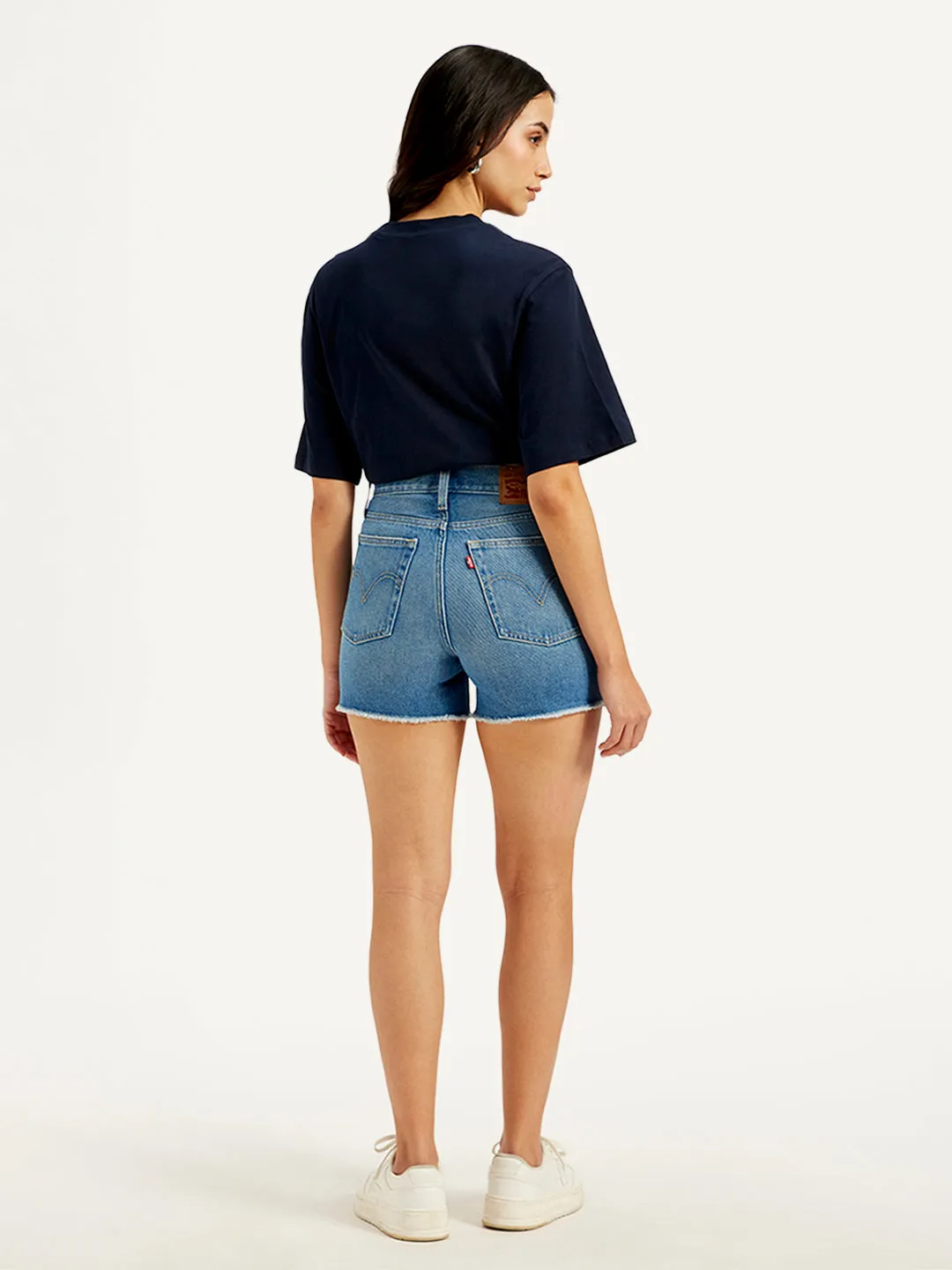 Women's Mid Rise Blue Slim Fit Shorts