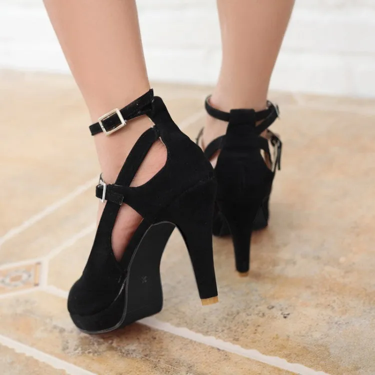 Women's Peep Toe Color Block Strap Buckle High Heel Platform Sandals