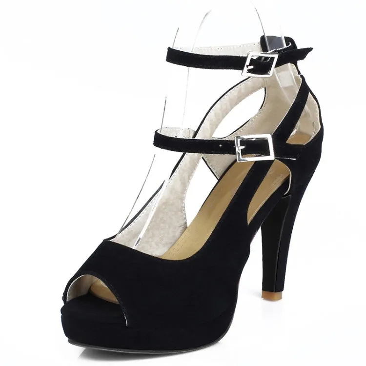 Women's Peep Toe Color Block Strap Buckle High Heel Platform Sandals