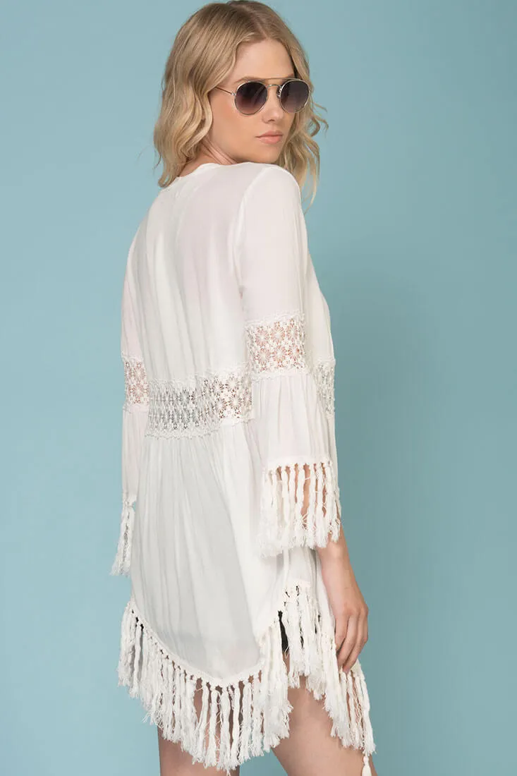 Yamileth Fringe Tassel Top White