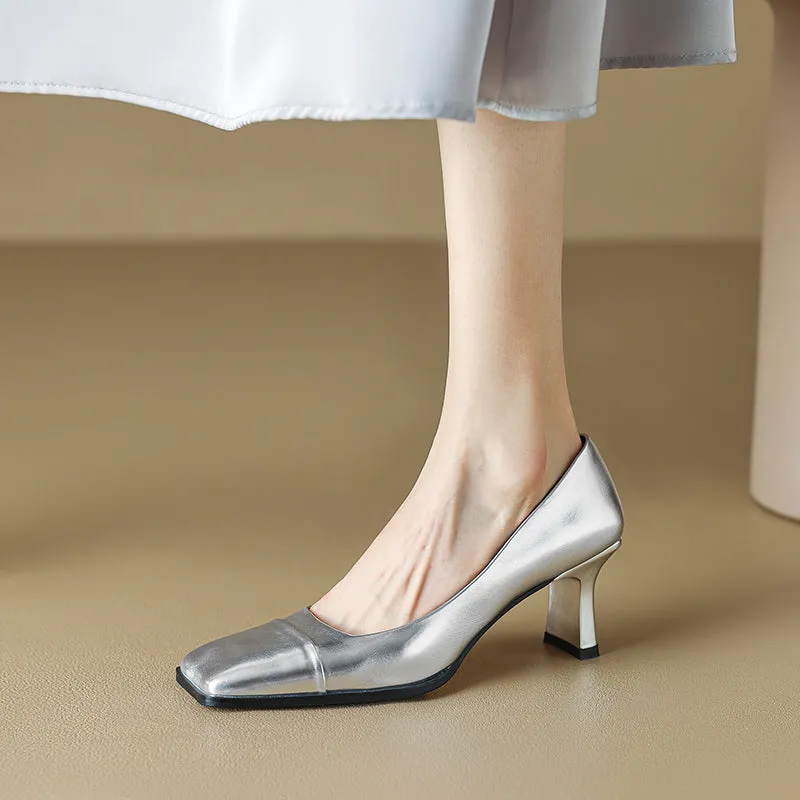 Zola Silver Square Toe Heels