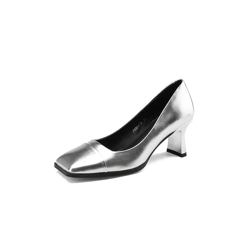 Zola Silver Square Toe Heels